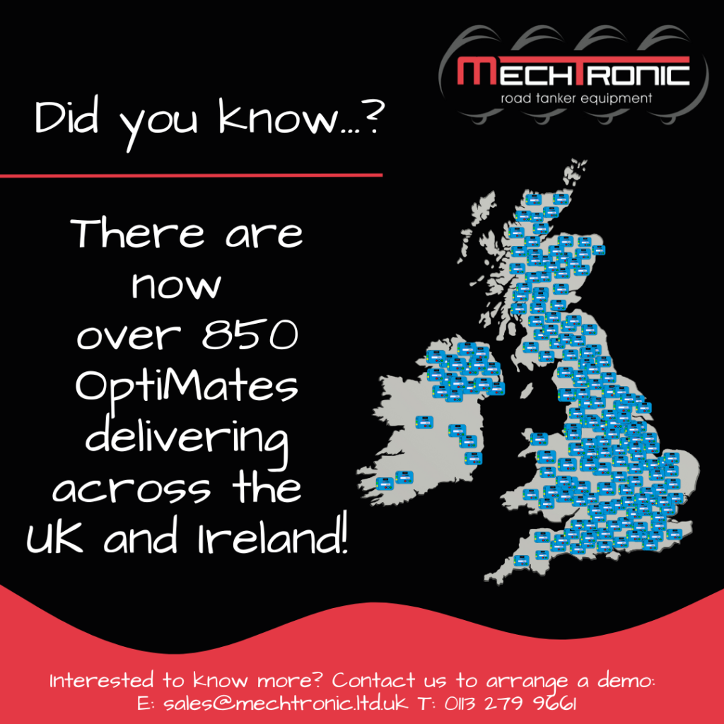 Map showing that there are now 850 OptiMates delivering fuel across the UK and Ireland 